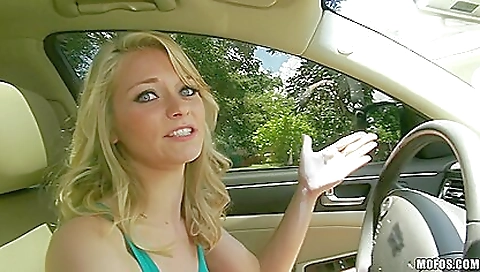 Sexy blonde babe with a dildo fuck thigh