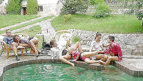 Two girls get event and a blowjob